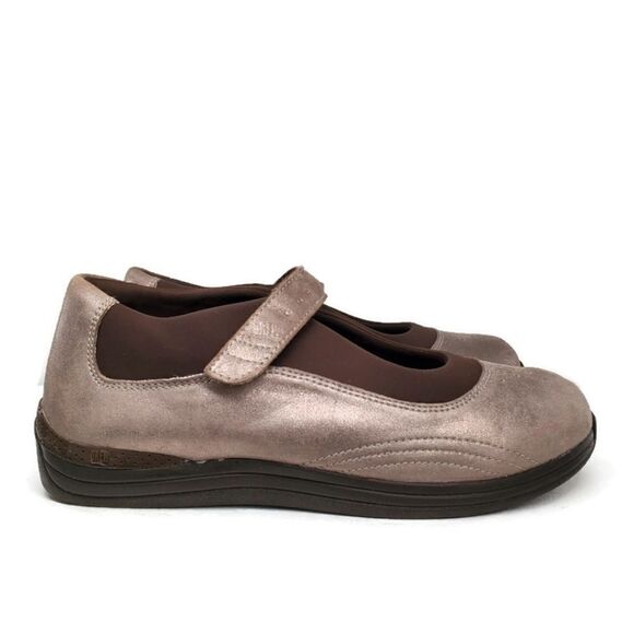 Drew Rose Dusty Pewter Silver Leather Slip-On Comfort Mary-Janes - Picture 2 of 12